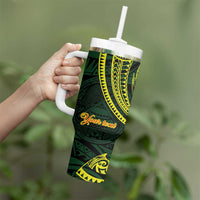 American Samoa Manua Cession Day Personalized Tumbler With Handle Polynesian Wave Style