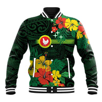American Samoa Manu'atele Personalized Baseball Jacket Manua Island Hibiscus Flowers LT9 Unisex Green - Polynesian Pride