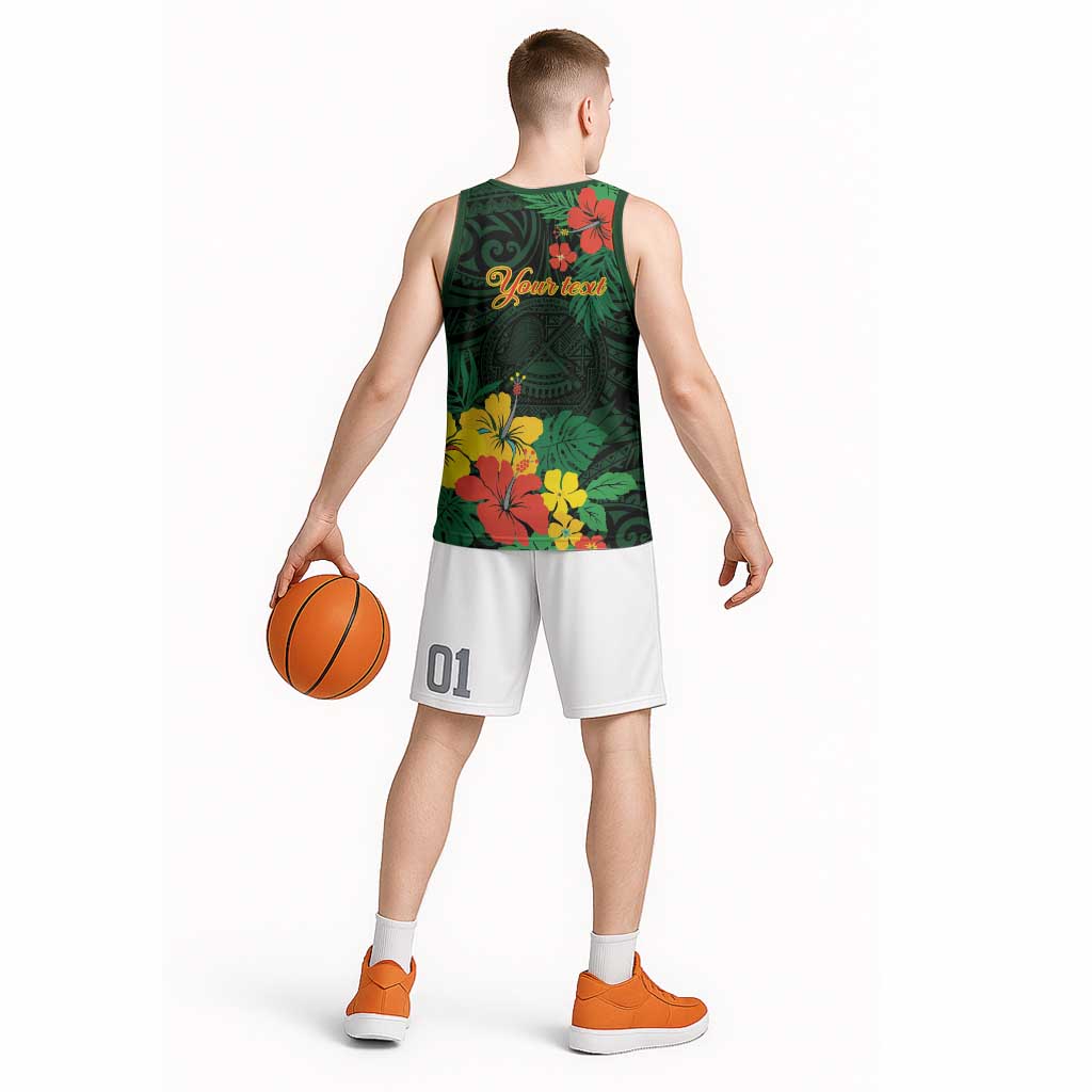 American Samoa Manu'atele Personalized Basketball Jersey Manua Island Hibiscus Flowers - Polynesian Pride
