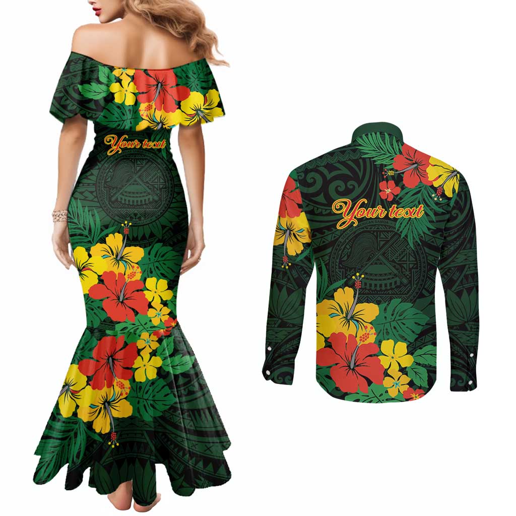 American Samoa Manu'atele Personalized Couples Matching Mermaid Dress and Long Sleeve Button Shirt Manua Island Hibiscus Flowers LT9 - Polynesian Pride