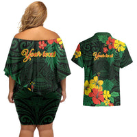 American Samoa Manu'atele Personalized Couples Matching Off Shoulder Short Dress and Hawaiian Shirt Manua Island Hibiscus Flowers LT9 - Polynesian Pride