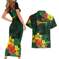 American Samoa Manu'atele Personalized Couples Matching Short Sleeve Bodycon Dress and Hawaiian Shirt Manua Island Hibiscus Flowers LT9 - Polynesian Pride