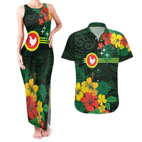 American Samoa Manu'atele Personalized Couples Matching Tank Maxi Dress and Hawaiian Shirt Manua Island Hibiscus Flowers LT9 Green - Polynesian Pride