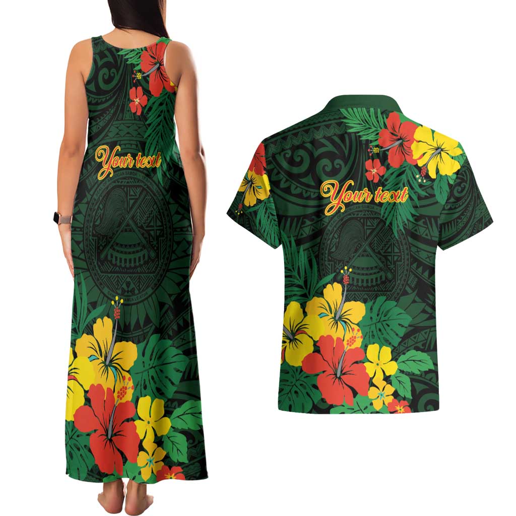 American Samoa Manu'atele Personalized Couples Matching Tank Maxi Dress and Hawaiian Shirt Manua Island Hibiscus Flowers LT9 - Polynesian Pride