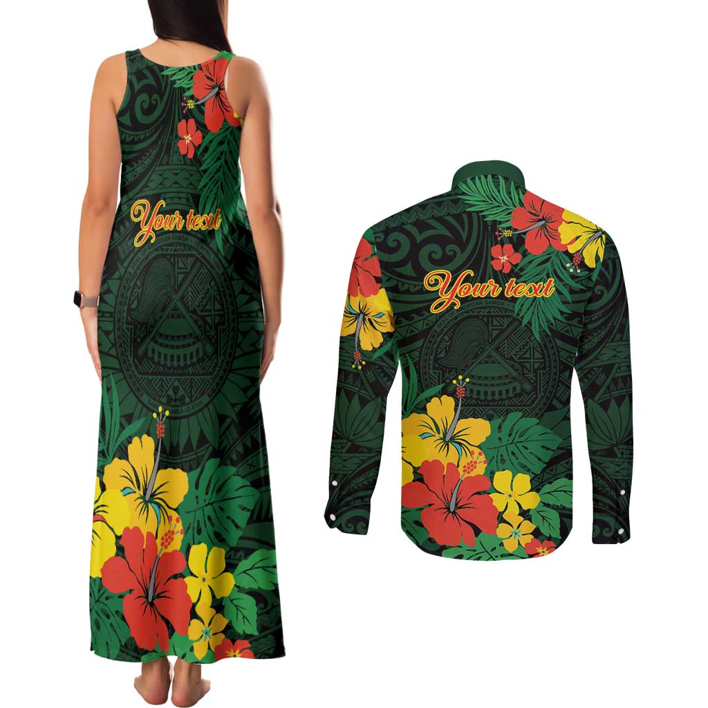 American Samoa Manu'atele Personalized Couples Matching Tank Maxi Dress and Long Sleeve Button Shirt Manua Island Hibiscus Flowers LT9 - Polynesian Pride