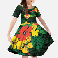 American Samoa Manu'atele Personalized Family Matching Long Sleeve Bodycon Dress and Hawaiian Shirt Manua Island Hibiscus Flowers LT9 Daughter's Dress Green - Polynesian Pride