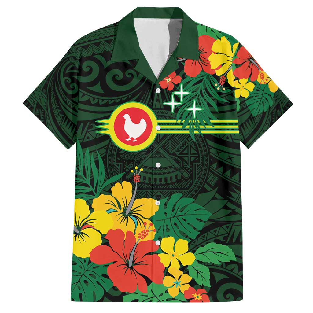 American Samoa Manu'atele Personalized Family Matching Long Sleeve Bodycon Dress and Hawaiian Shirt Manua Island Hibiscus Flowers LT9 Dad's Shirt - Short Sleeve Green - Polynesian Pride