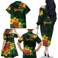 American Samoa Manu'atele Personalized Family Matching Off The Shoulder Long Sleeve Dress and Hawaiian Shirt Manua Island Hibiscus Flowers LT9 - Polynesian Pride
