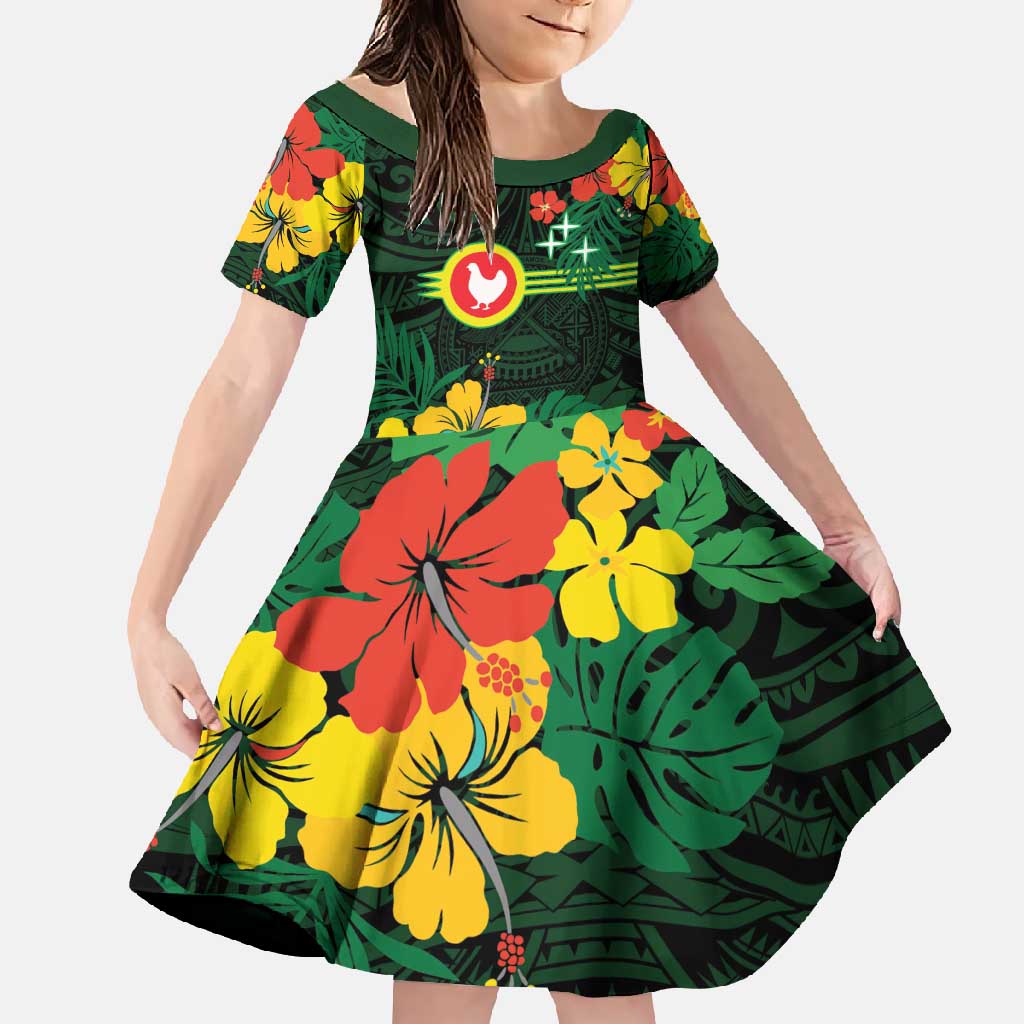 American Samoa Manu'atele Personalized Family Matching Off Shoulder Maxi Dress and Hawaiian Shirt Manua Island Hibiscus Flowers LT9 Daughter's Dress Green - Polynesian Pride