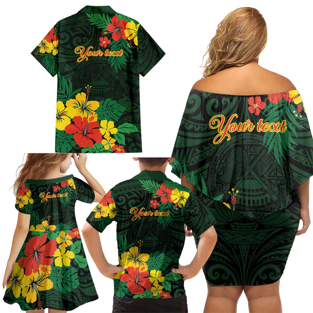 American Samoa Manu'atele Personalized Family Matching Off Shoulder Short Dress and Hawaiian Shirt Manua Island Hibiscus Flowers LT9 - Polynesian Pride