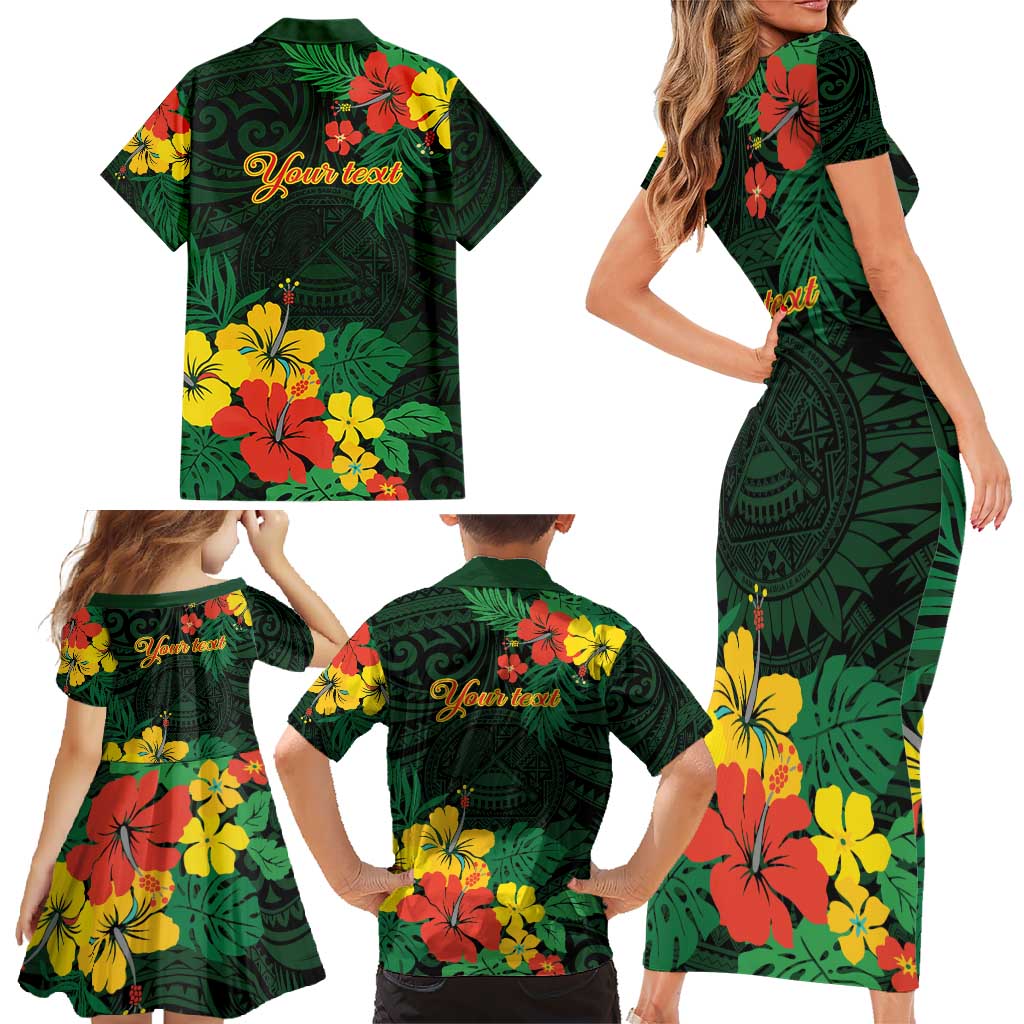 American Samoa Manu'atele Personalized Family Matching Short Sleeve Bodycon Dress and Hawaiian Shirt Manua Island Hibiscus Flowers LT9 - Polynesian Pride