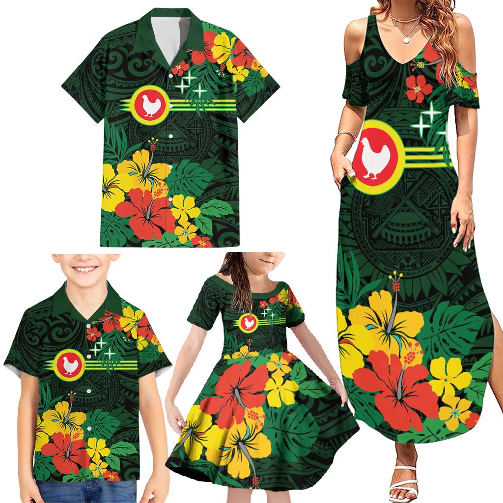 American Samoa Manu'atele Personalized Family Matching Summer Maxi Dress and Hawaiian Shirt Manua Island Hibiscus Flowers LT9 - Polynesian Pride