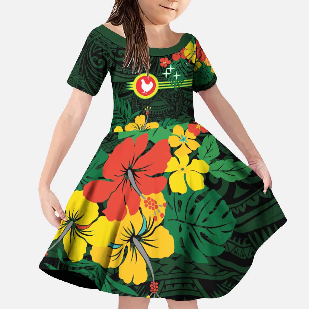 American Samoa Manu'atele Personalized Family Matching Tank Maxi Dress and Hawaiian Shirt Manua Island Hibiscus Flowers LT9 Daughter's Dress Green - Polynesian Pride