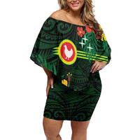American Samoa Manu'atele Personalized Off Shoulder Short Dress Manua Island Hibiscus Flowers LT9 Women Green - Polynesian Pride
