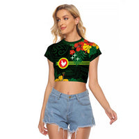 American Samoa Manu'atele Personalized Raglan Cropped T Shirt Manua Island Hibiscus Flowers