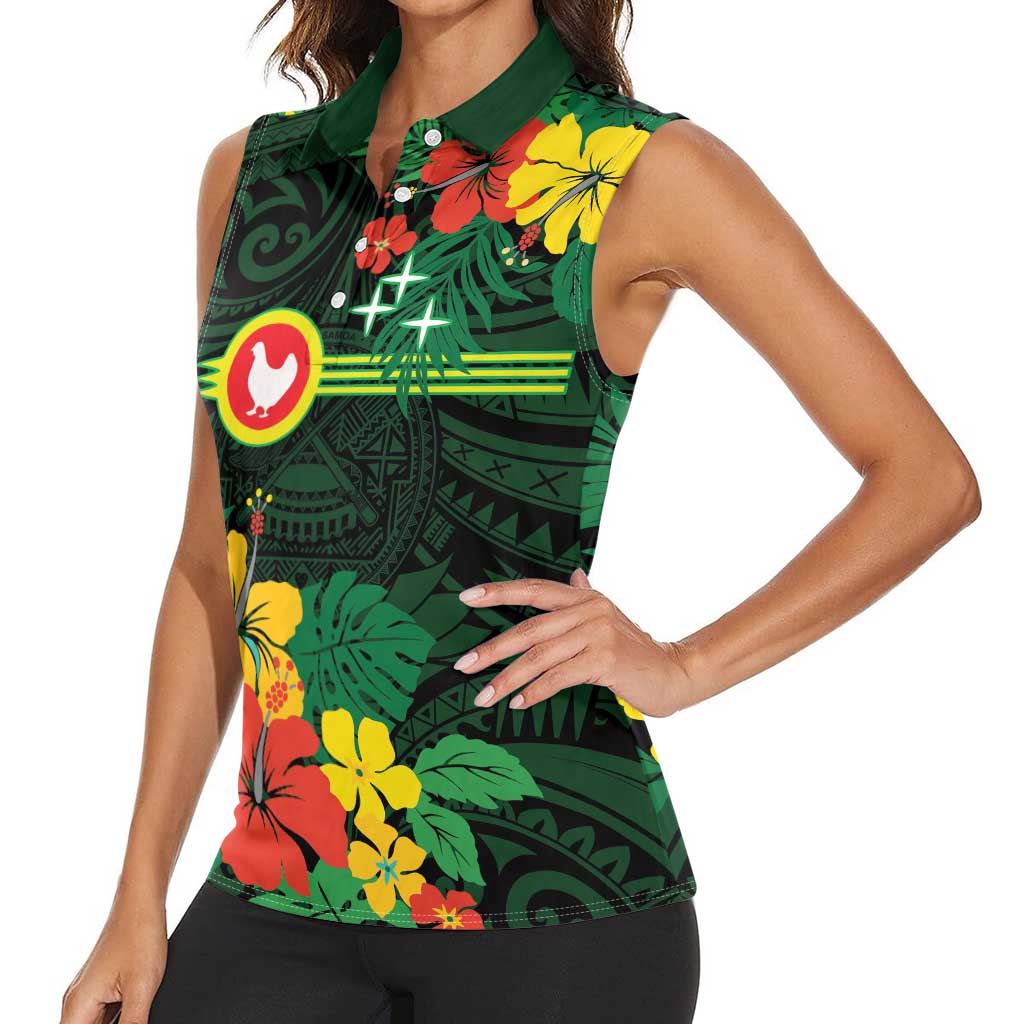 American Samoa Manu'atele Personalized Women Sleeveless Polo Shirt Manua Island Hibiscus Flowers LT9 - Polynesian Pride