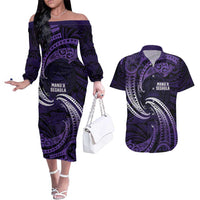 Manua Segaula American Samoa High School Personalized Couples Matching Off The Shoulder Long Sleeve Dress and Hawaiian Shirt Polynesian Wave Style LT9 Purple - Polynesian Pride