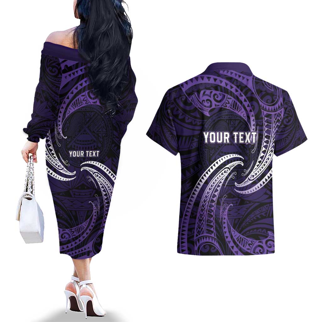 Manua Segaula American Samoa High School Personalized Couples Matching Off The Shoulder Long Sleeve Dress and Hawaiian Shirt Polynesian Wave Style LT9 - Polynesian Pride