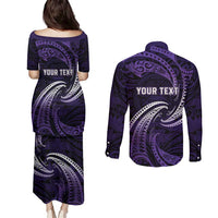 Manua Segaula American Samoa High School Personalized Couples Matching Puletasi and Long Sleeve Button Shirt Polynesian Wave Style