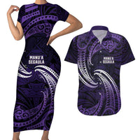 Manua Segaula American Samoa High School Personalized Couples Matching Short Sleeve Bodycon Dress and Hawaiian Shirt Polynesian Wave Style LT9 Purple - Polynesian Pride