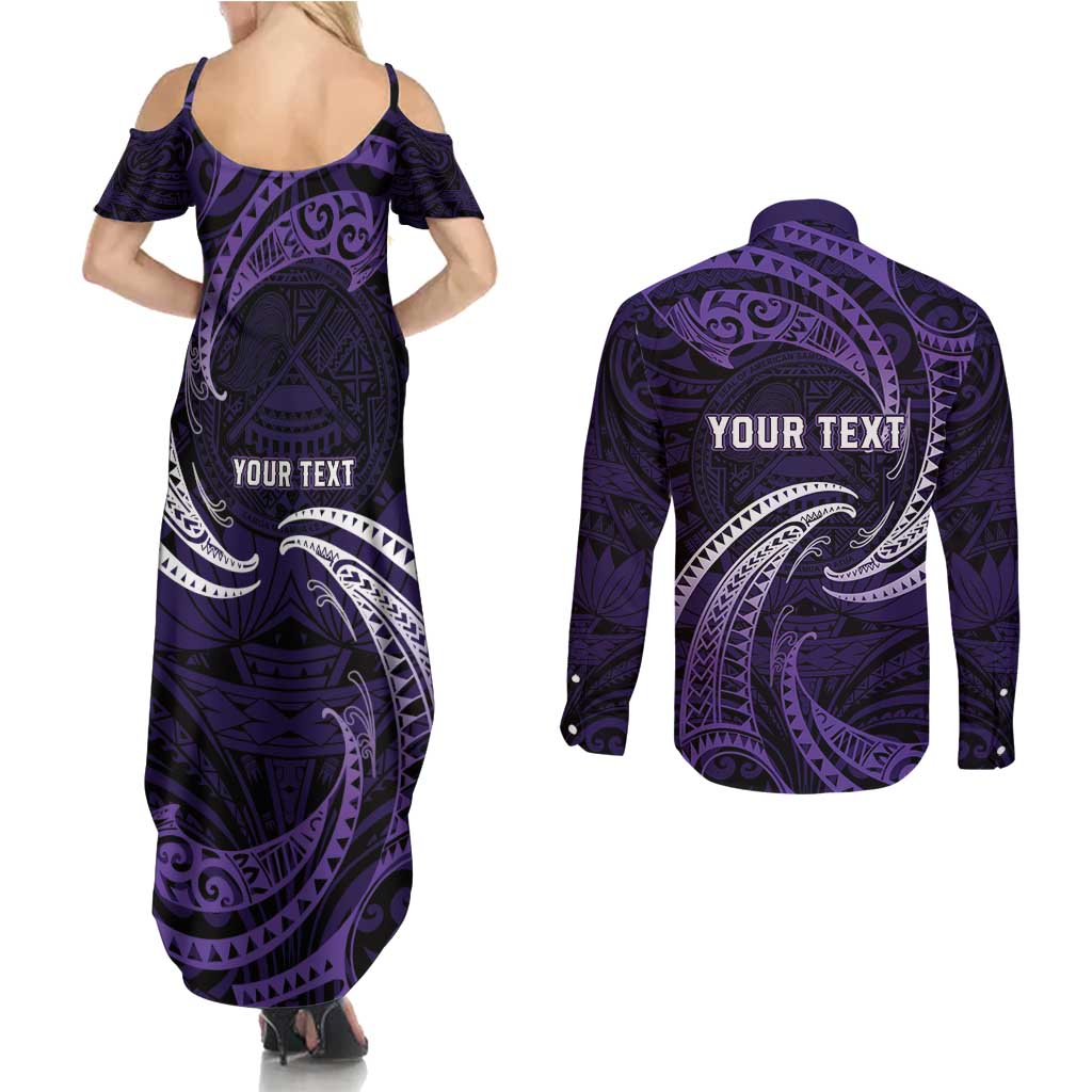 Manua Segaula American Samoa High School Personalized Couples Matching Summer Maxi Dress and Long Sleeve Button Shirt Polynesian Wave Style