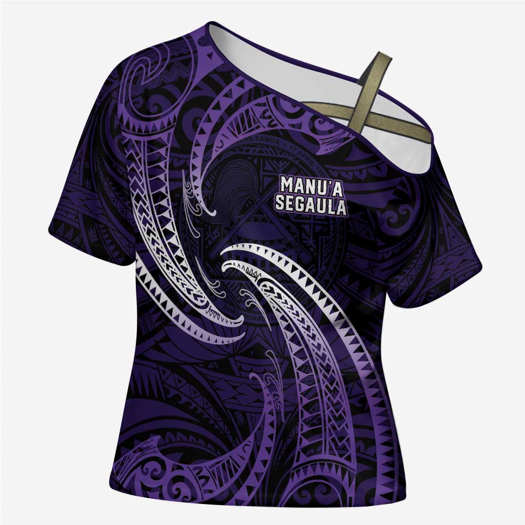 Manua Segaula American Samoa High School Personalized Cross Shoulder Shirt Polynesian Wave Style LT9 Female Purple - Polynesian Pride