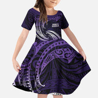 Manua Segaula American Samoa High School Personalized Family Matching Long Sleeve Bodycon Dress and Hawaiian Shirt Polynesian Wave Style LT9 Daughter's Dress Purple - Polynesian Pride