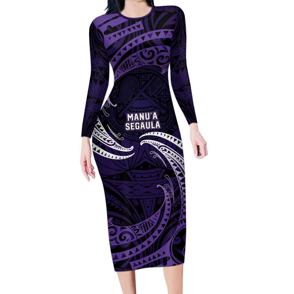 Manua Segaula American Samoa High School Personalized Family Matching Long Sleeve Bodycon Dress and Hawaiian Shirt Polynesian Wave Style LT9 Mom's Dress Purple - Polynesian Pride