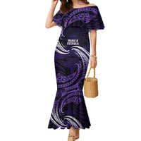 Manua Segaula American Samoa High School Personalized Family Matching Mermaid Dress and Hawaiian Shirt Polynesian Wave Style LT9 Mom's Dress Purple - Polynesian Pride