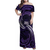 Manua Segaula American Samoa High School Personalized Family Matching Off Shoulder Maxi Dress and Hawaiian Shirt Polynesian Wave Style LT9 Mom's Dress Purple - Polynesian Pride