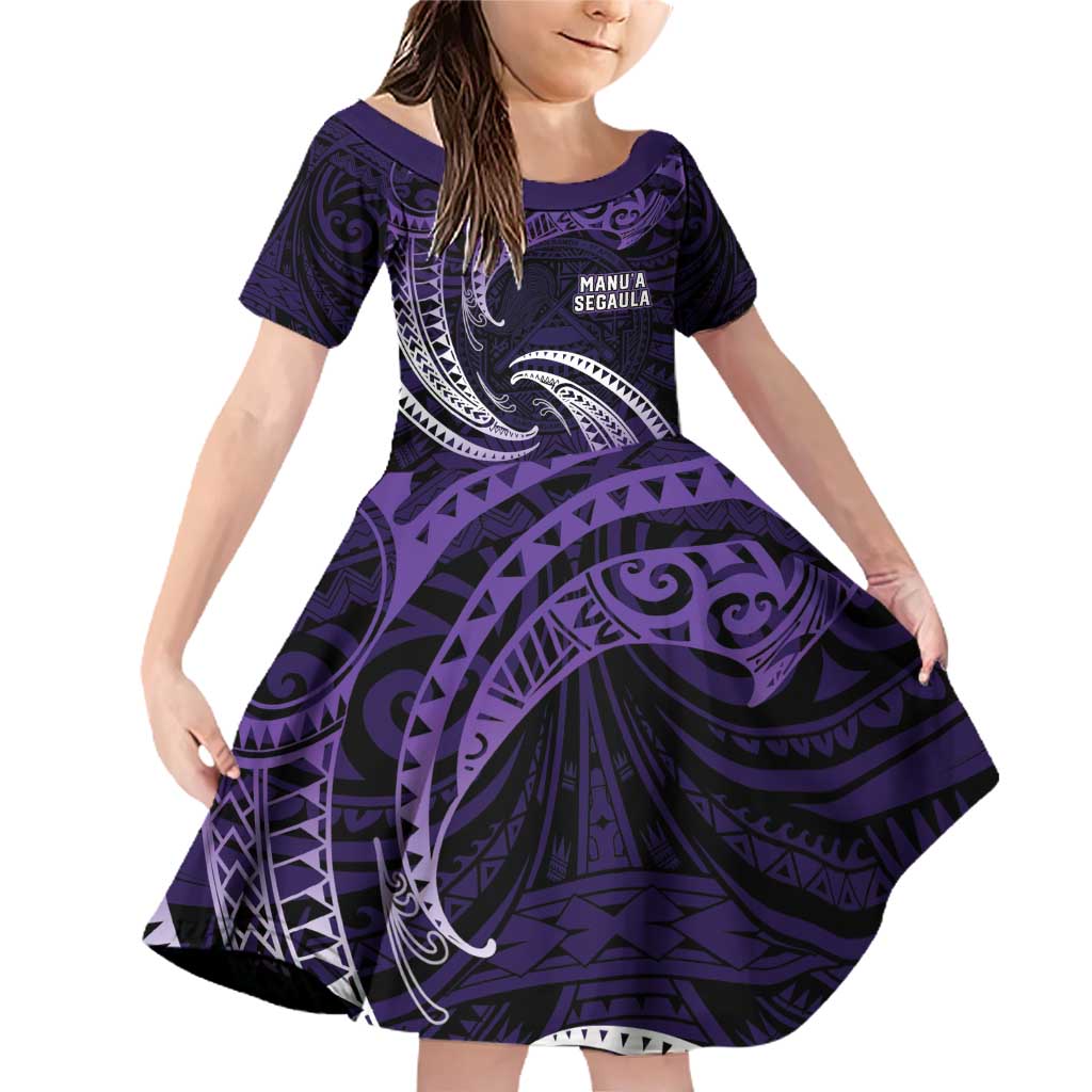 Manua Segaula American Samoa High School Personalized Family Matching Off Shoulder Short Dress and Hawaiian Shirt Polynesian Wave Style LT9 Daughter's Dress Purple - Polynesian Pride