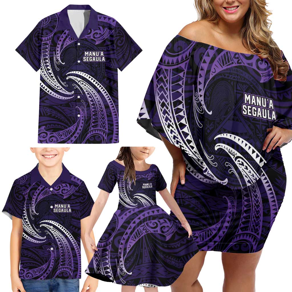 Manua Segaula American Samoa High School Personalized Family Matching Off Shoulder Short Dress and Hawaiian Shirt Polynesian Wave Style LT9 - Polynesian Pride