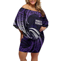 Manua Segaula American Samoa High School Personalized Family Matching Off Shoulder Short Dress and Hawaiian Shirt Polynesian Wave Style LT9 Mom's Dress Purple - Polynesian Pride
