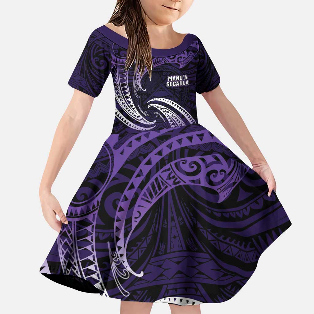 Manua Segaula American Samoa High School Personalized Family Matching Puletasi and Hawaiian Shirt Polynesian Wave Style LT9 Daughter's Dress Purple - Polynesian Pride