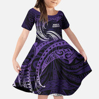 Manua Segaula American Samoa High School Personalized Family Matching Puletasi and Hawaiian Shirt Polynesian Wave Style LT9 Daughter's Dress Purple - Polynesian Pride
