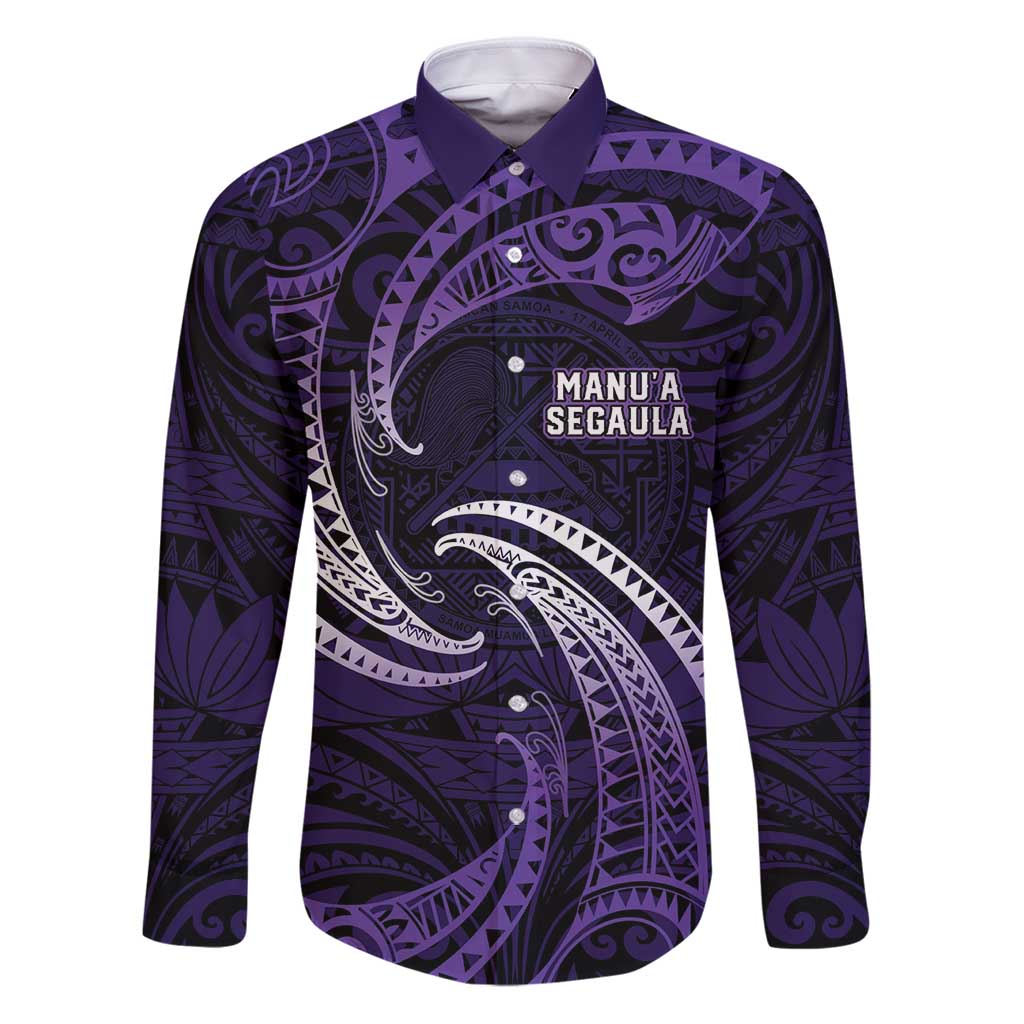 Manua Segaula American Samoa High School Personalized Family Matching Puletasi and Hawaiian Shirt Polynesian Wave Style LT9 Dad's Shirt - Long Sleeve Purple - Polynesian Pride