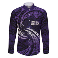 Manua Segaula American Samoa High School Personalized Family Matching Puletasi and Hawaiian Shirt Polynesian Wave Style LT9 Dad's Shirt - Long Sleeve Purple - Polynesian Pride