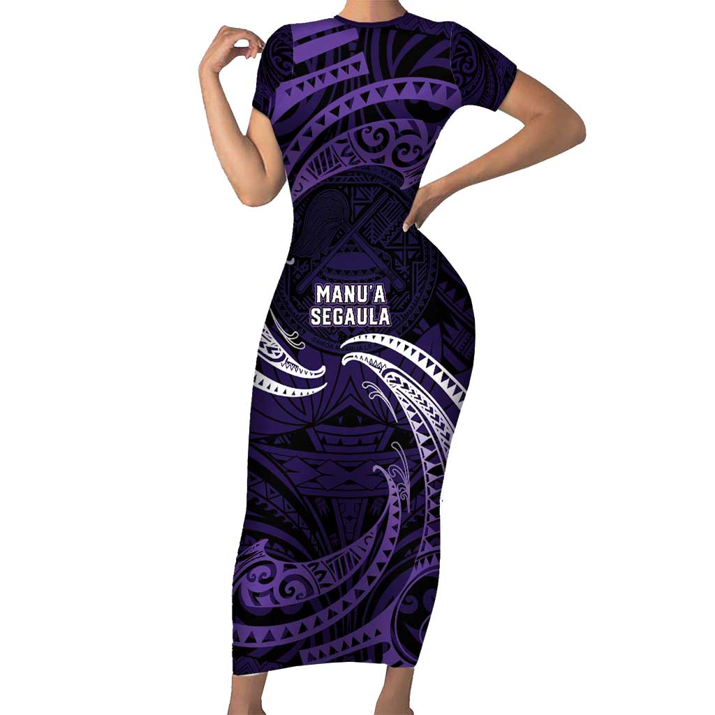 Manua Segaula American Samoa High School Personalized Family Matching Short Sleeve Bodycon Dress and Hawaiian Shirt Polynesian Wave Style LT9 Mom's Dress Purple - Polynesian Pride