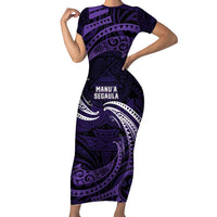 Manua Segaula American Samoa High School Personalized Family Matching Short Sleeve Bodycon Dress and Hawaiian Shirt Polynesian Wave Style LT9 Mom's Dress Purple - Polynesian Pride
