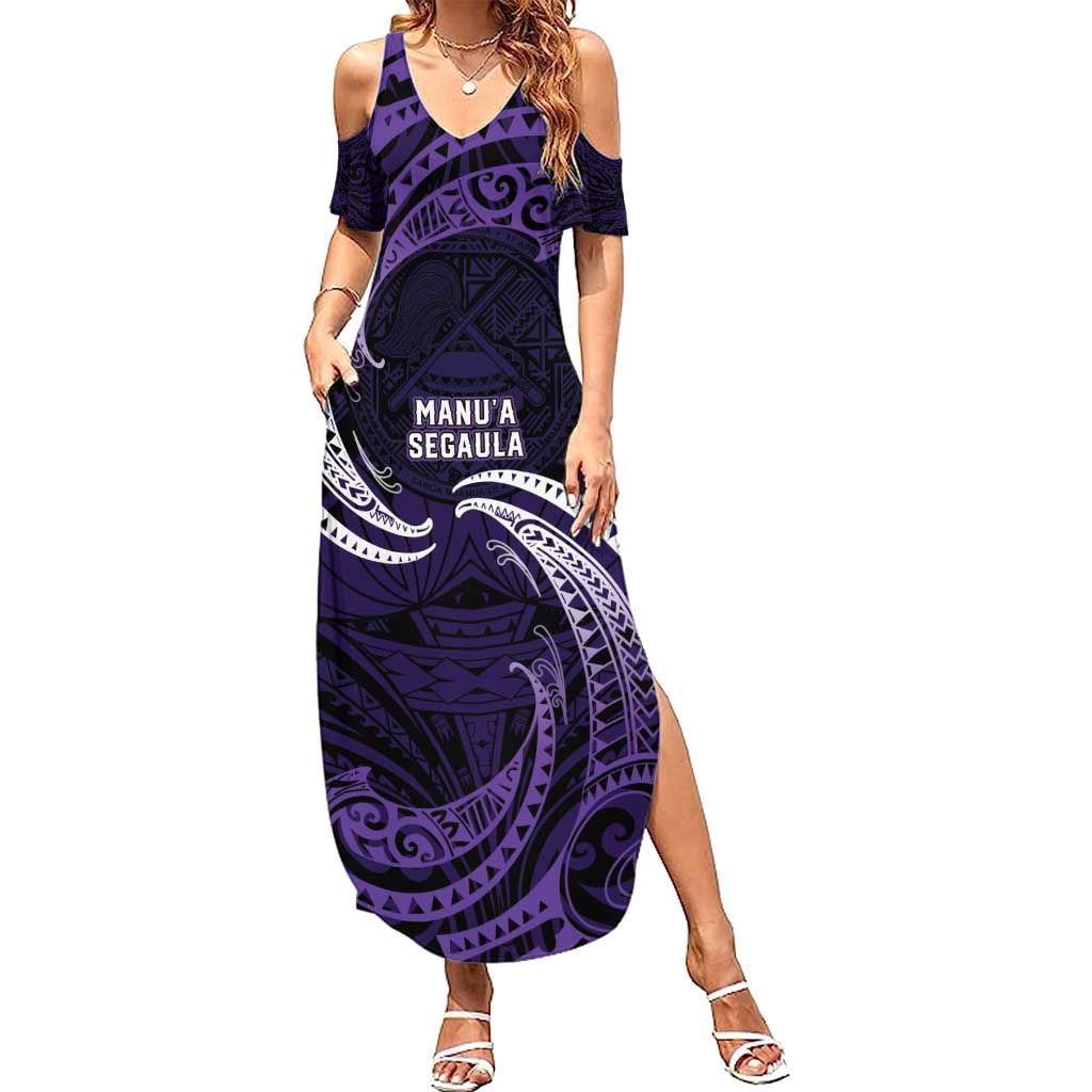 Manua Segaula American Samoa High School Personalized Family Matching Summer Maxi Dress and Hawaiian Shirt Polynesian Wave Style LT9 Mom's Dress Purple - Polynesian Pride