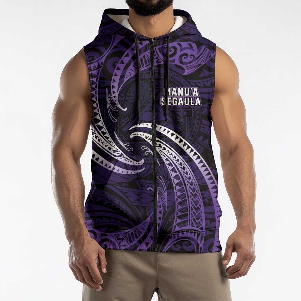 Manua Segaula American Samoa High School Personalized Sleeveless Zip Hoodie Polynesian Wave Style - Polynesian Pride