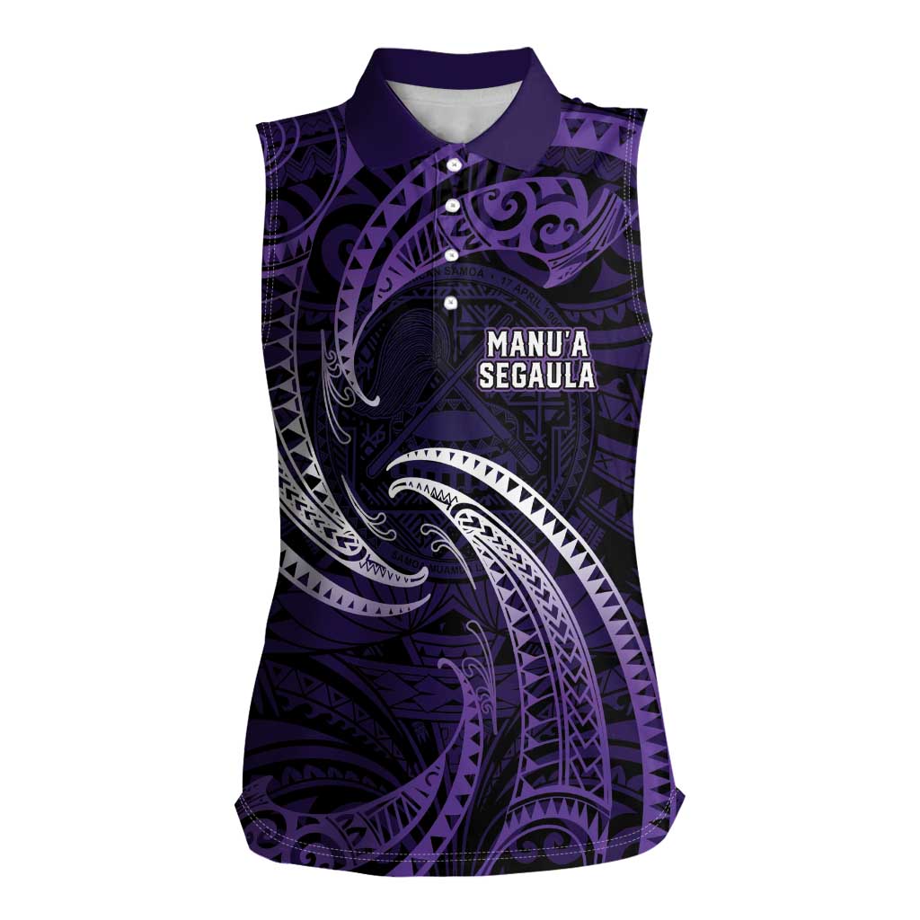 Manua Segaula American Samoa High School Personalized Women Sleeveless Polo Shirt Polynesian Wave Style LT9 Female Purple - Polynesian Pride