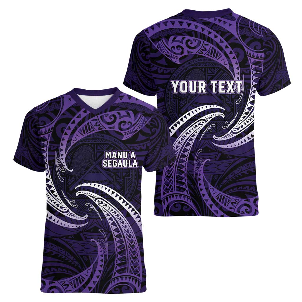 Manua Segaula American Samoa High School Personalized Women V-Neck T-Shirt Polynesian Wave Style