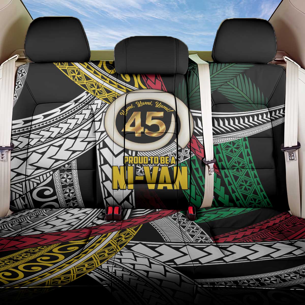 Ni-Van Vanuatu 45th Yumi Yumi Yumi Back Car Seat Cover Vanuatuan Boar Tusk Polynesian Pattern LT9 One Size Black - Polynesian Pride
