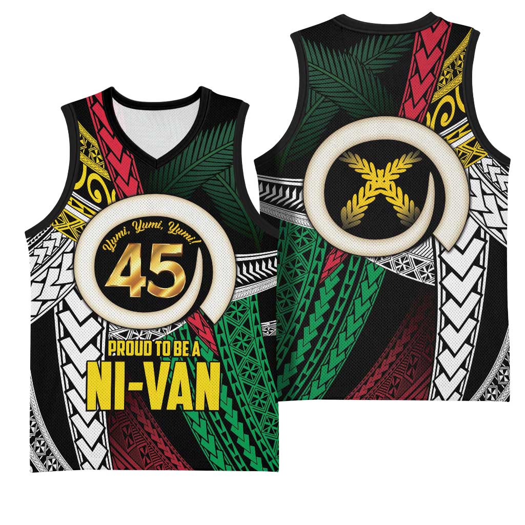 Ni-Van Vanuatu 45th Yumi Yumi Yumi Basketball Jersey Vanuatuan Boar Tusk Polynesian Pattern LT9 - Polynesian Pride