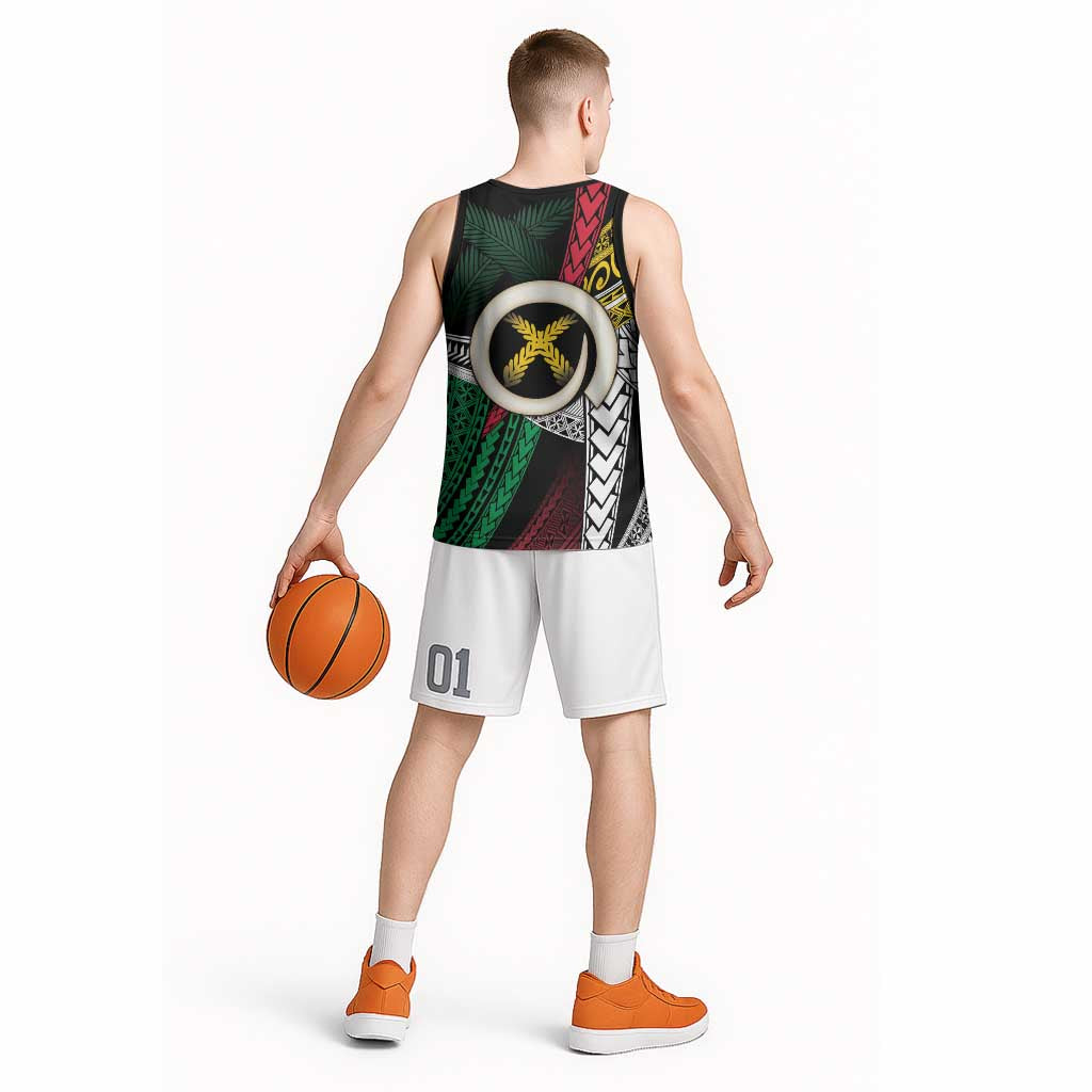 Ni-Van Vanuatu 45th Yumi Yumi Yumi Basketball Jersey Vanuatuan Boar Tusk Polynesian Pattern LT9 - Polynesian Pride
