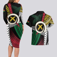 Ni-Van Vanuatu 45th Yumi Yumi Yumi Couples Matching Long Sleeve Bodycon Dress and Hawaiian Shirt Vanuatuan Boar Tusk Polynesian Pattern LT9 - Polynesian Pride