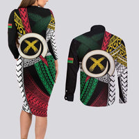 Ni-Van Vanuatu 45th Yumi Yumi Yumi Couples Matching Long Sleeve Bodycon Dress and Long Sleeve Button Shirt Vanuatuan Boar Tusk Polynesian Pattern LT9 - Polynesian Pride