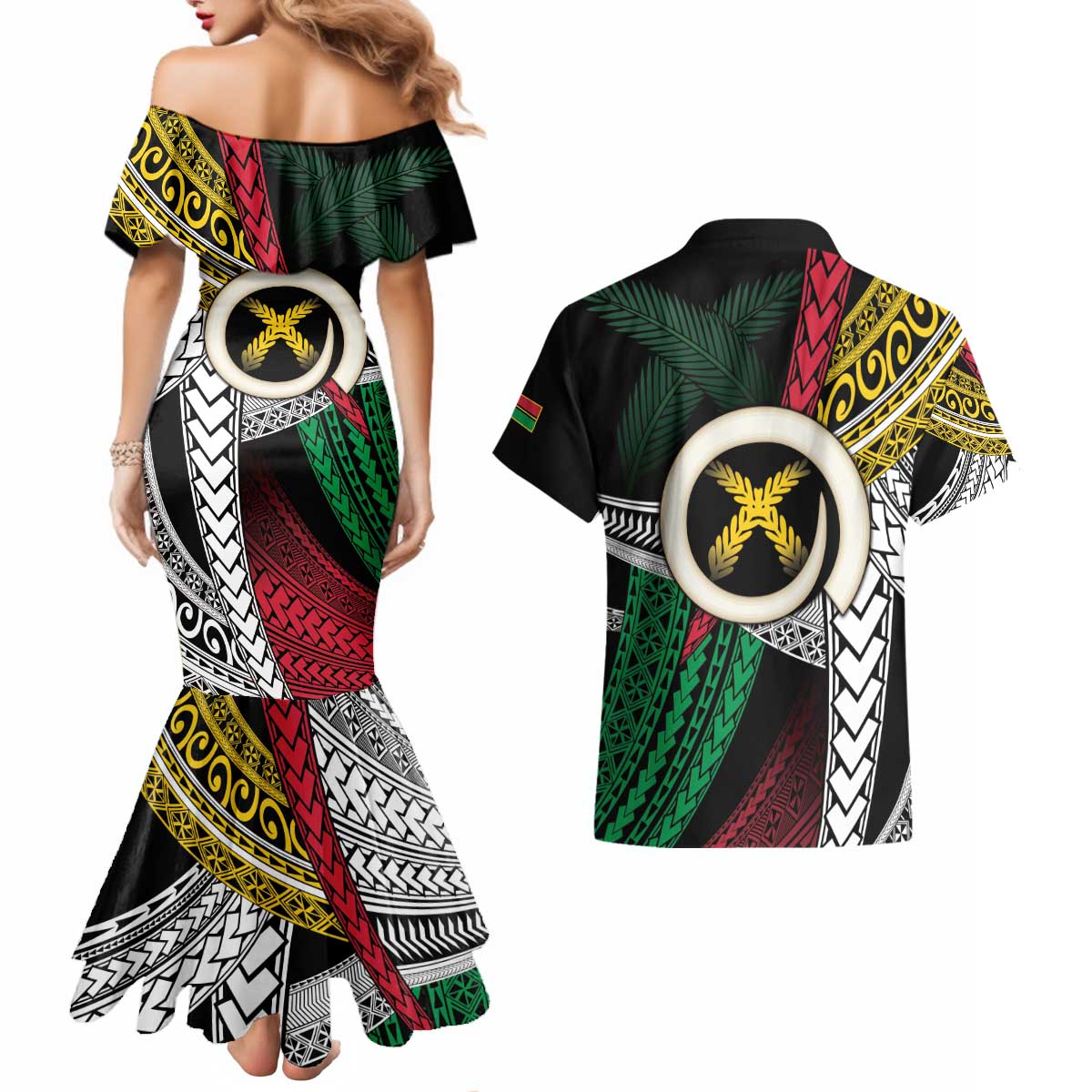 Ni-Van Vanuatu 45th Yumi Yumi Yumi Couples Matching Mermaid Dress and Hawaiian Shirt Vanuatuan Boar Tusk Polynesian Pattern LT9 - Polynesian Pride