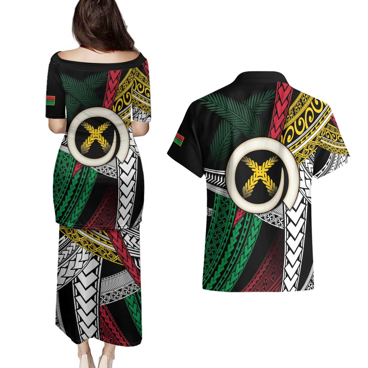 Ni-Van Vanuatu 45th Yumi Yumi Yumi Couples Matching Puletasi and Hawaiian Shirt Vanuatuan Boar Tusk Polynesian Pattern LT9 - Polynesian Pride